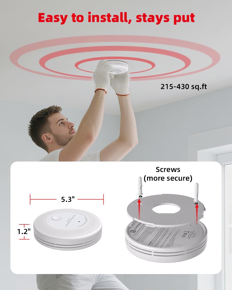 KIMROG 10-Year Sealed Battery 2-in-1 Smoke & Carbon Monoxide Detector Alarm | Home/Garage Combo CO & Smoke Alarm Detector with LED Warning Light Indicators & V-0 Flame-Retardant Housing(1-Pack)