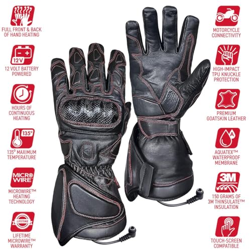 Gerbing 12V Heated Motorcycle Gloves, Extreme TPU Hard Knuckle, Water-Resistant, Leather, Unisex Ergonomic Fit 3XL