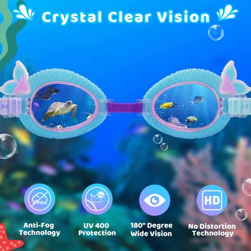 Tsctswk 2 Pack Kids Swim Goggles No Leaking Anti Fog Waterproof Adjustable Goggles for Kids Ages 2-12 Toddler Boys Grils