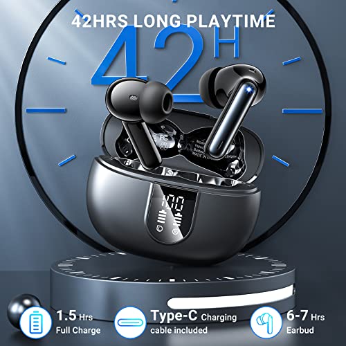 Wireless Earbuds, 2024 Wireless Headphones HiFi Stereo Earphones with 4 ENC Noise Canceling Mic, 42Hs Playtime In Ear Earb...