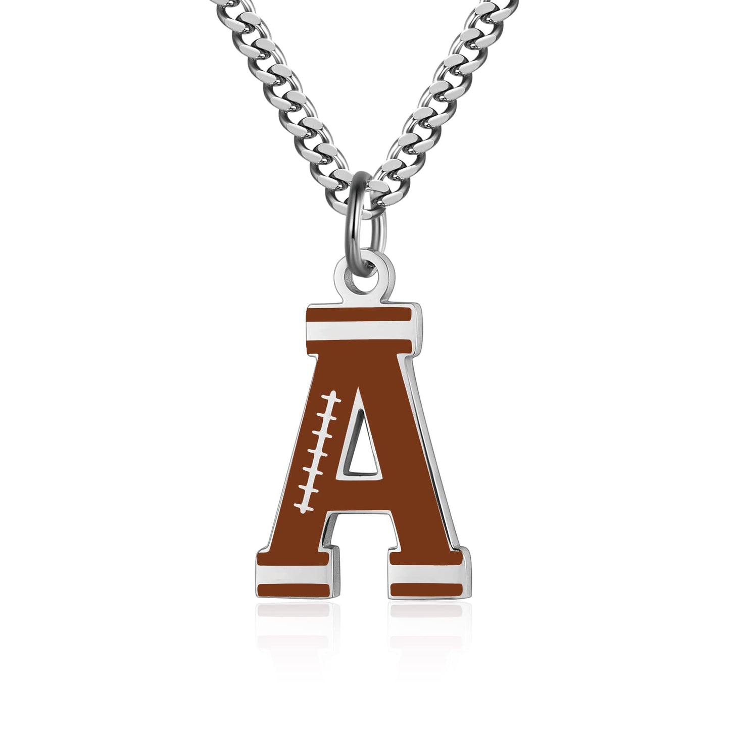 AIAINAGI Football Initial A-Z Letter Necklace for Boys Football Charm Pendant Stainless Steel Silver Chain 22inch Personalized F