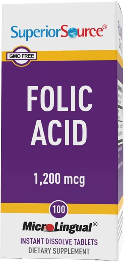 Superior Source Folic Acid 1200 mcg - Supports Heart & Immune System Function -Aids Nervous System Health - 100 Sublingual Dissolving Tablets