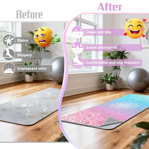 alissgorat Yoga Towel,Absorbent Yoga Mat Towel for Hot Yoga Non Slip,Stylish Prints,Ideal for Workouts,Hot Yoga,Bikram,Pil...