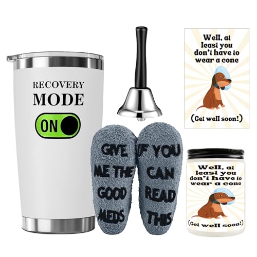 6 Pcs Funny Get Well Soon Gift Set Include 20oz Hospital Mug Tea Hand Bell Scented Candle Funny Recovery Socks Cards and S...