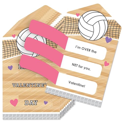 Big Dot of Happiness Bump, Set, Spike - Volleyball - Cards for Kids - Happy Valentine's Day Pull Tabs - Set of 12