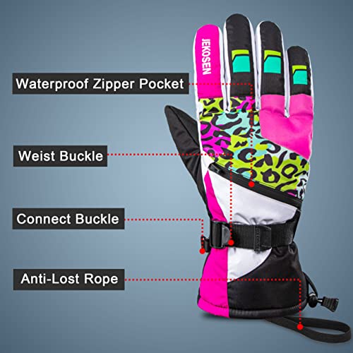 JEKOSEN Ski Gloves Mens Womens Waterproof Touchscreen Snowboard Gloves Snow Winter