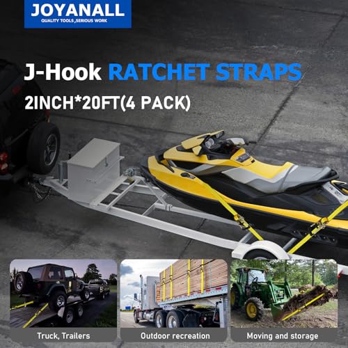 2 Inch Ratchet Straps Heavy Duty，20ft Tie Down Straps Ratchet with Double J Hook, 10000lbs Break Strength, Cargo Ratchet S...