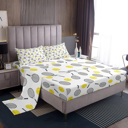 Erosebridal Tennis Racket Queen Sheet Sets 4pcs, Kids Ball Games Microfiber Bed Sheets Set for Boys Girls Tennis Lover, Si...
