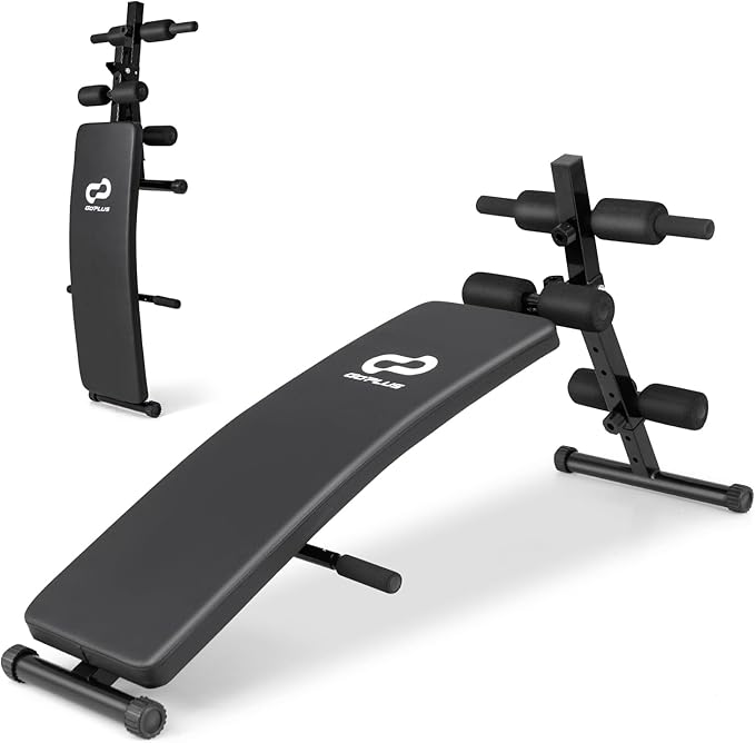 Goplus Adjustable Sit Up Bench for AB Exercise, Foldable Curved Slant Bench with High Density Foam Cushioned Seat for Stre...