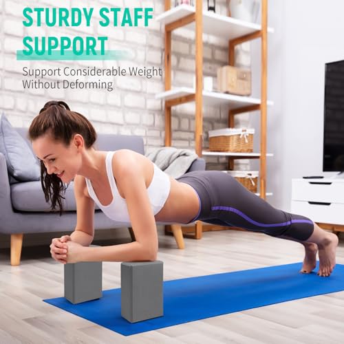Yoga Blocks 2 Pack 9x6x3 Inches, Sturdy Foam Yoga Block, Premium EVA, Non Slip High Density for Pilates Meditation, Stretc...