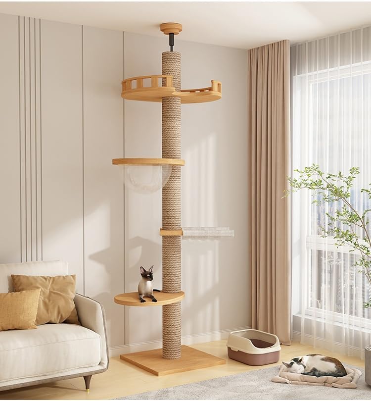 Cat Tree Floor to Ceiling,Cat Tree Height Adjustable from Floor to Ceiling（92“-108”）, Tall Climbing Tree, Equipped with Scraping Pillars, Comfortable Bed, Observation Deck, Space Capsule