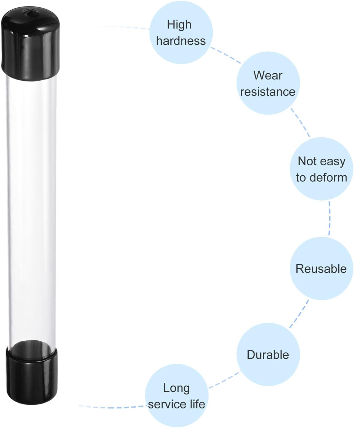 PATIKIL Clear Rigid Tube Round Plastic Tubing with Black Rubber Caps Polycarbonate Water Pipe, 305mm/ 12 Inch Length, 22mmx25mm/0.87"x1", 2 Set