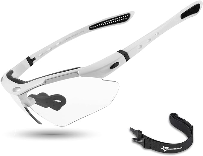 ROCKBROS Photochromic Sports Sunglasses Mens Pickleball Glasses Cycling Glasses MTB Sunglasses, with Removable Elasctic Band