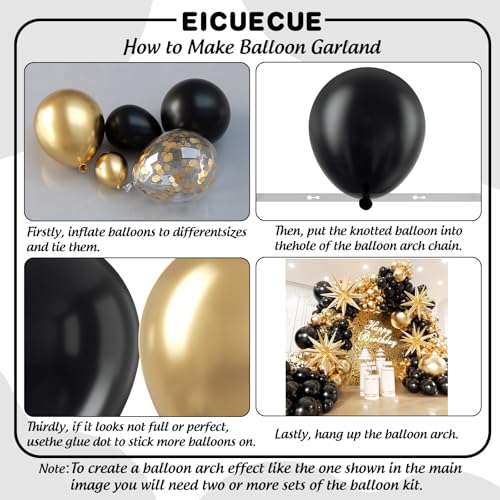 EICUECUE Black and Gold Balloons Garland Arch Kit 200Pcs - 5 10 12 18 22inch Black Gold Confetti Latex Balloons for 2026 N...