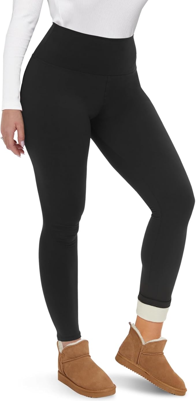 CAMPSNAIL Fleece Lined Leggings Women - Thick Soft High Waisted Black Tummy Control Thermal Warm Velvet Pants for Cold Winter