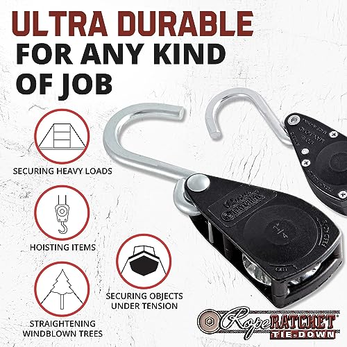 Rope Ratchet 1/4" Tie Down Pulley Hanger, Heavy Duty Locking Mechanism, Tightener for Shade Sails, Hammocks, Canopy Anchor...