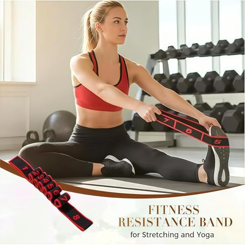 Numbered Resistance Band,8 Section Elastic Stretch Strap,Yoga Stretching Strap with Loops,Pilates Pull Strap with Numbered...