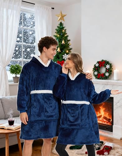 Bupekbee Wearable Blanket Hoodie with Giant Pocket, Soft Warm Sherpa Fleece Oversized Blanket Sweatshirt Gifts for Women Men