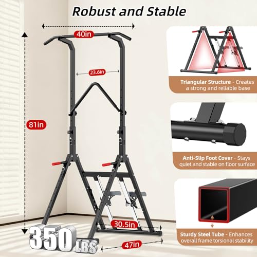 Nimsqury Pull Up Bar Free Standing with Stair Stepper, Adjustable Power Tower Dip Station, Multi-functional Strength Train...