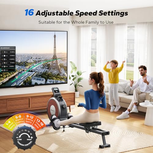 MERACH Rowing Machines for Home, Magnetic Rowing Machine with 16 Levels, Rower Machine of Quiet Resistance, Dual Slide Rai...