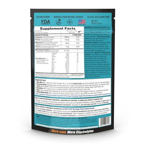 FAST LYTE No Sugar Electrolytes Powder in The Raw | Mix in Coffee, Soup, Juice, Water, Smoothies, Broth, Anything | No Swe...