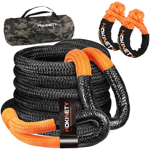 HOKINETY Kinetic Recovery Tow Rope: 1.26" x 30ft Snatch Strap with Soft Shackles Heavy Duty Offroad Towing Straps Kit for ...