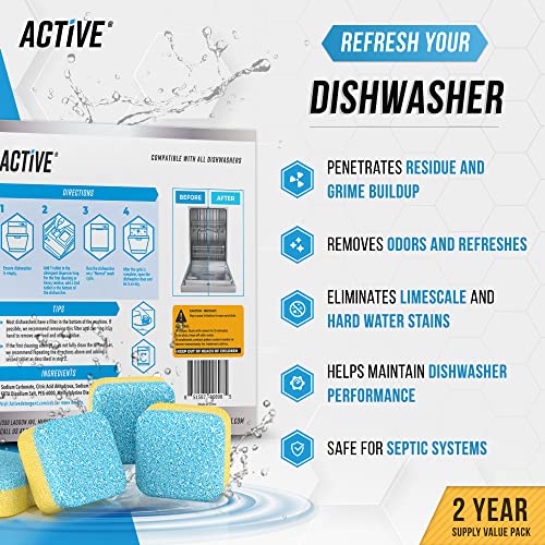 Dishwasher Cleaner Deodorizer Tablets 48 Pack - Deep Cleaning Descaler Pods Dish Washer Machine Clean, Heavy Duty & Septic...