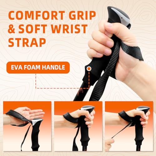 Collapsible Trekking Poles for Hiking - Lightweight Foldable Hiking Poles, 2 Pack Adjustable Aluminum Walking Sticks with ...