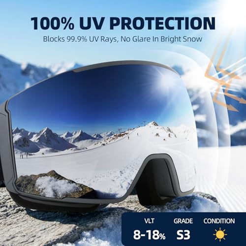 EverSport Ski Goggles, OTG Snowboard Goggles for Men Women with Magnetic Lens UV Protection and Anti Fog, Skiing Snowmobile