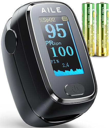 AILE Pulse Oximeter with Fingertip Oxygen Meter : AILE Compact Fingertip Pulse Oximeter-Blood Oxygen/Heart Rate Monitor-4 ...