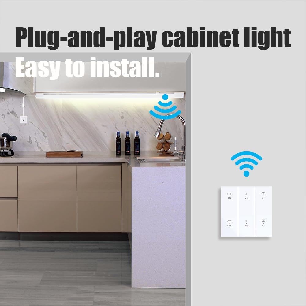 ONIDEK Under Cabinet Lights, 15W 1500LM, Dimmable 3000K-6500K, Wireless Control, 16 inch-2pcs, White, Model L