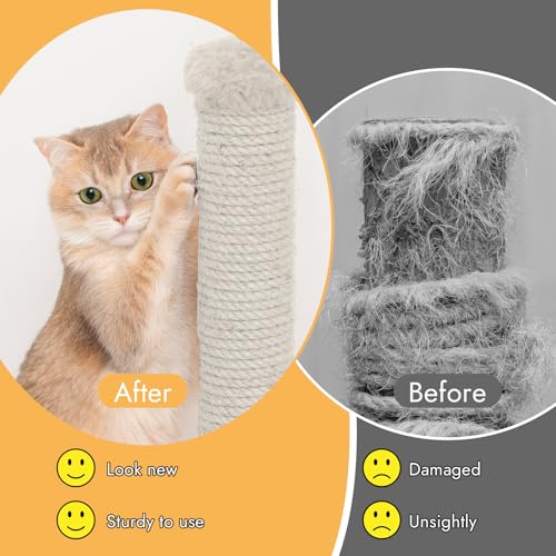 164 Feet Sisal Rope for Cat Scratching Post, 4 mm Natural Cat Tree Rope, DIY Hemp Twine Rope for Repairing, Recovering Scr...