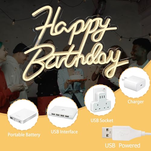 Happy Birthday Neon Signs,Adjustable LED Neon Light Sign Backdrop powered by USB,Light Up Colorful Bday Neon Lights for Ba...