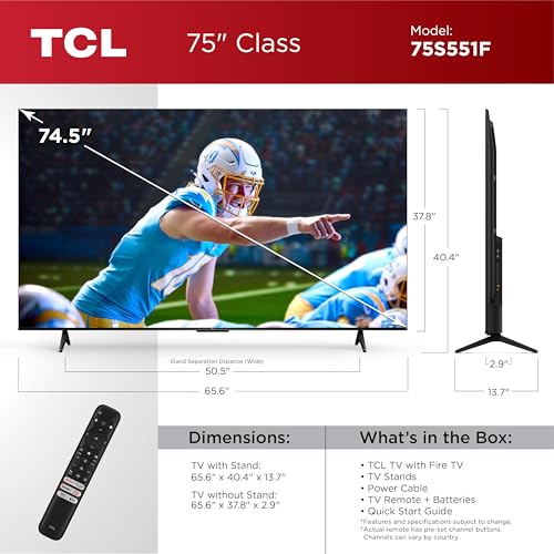 TCL 75-Inch Class S5 UHD 4K LED Smart TV with Fire TV (75S551F, 2024 Model), Dolby Vision and Atmos, HDR PRO+, Alexa Buil...