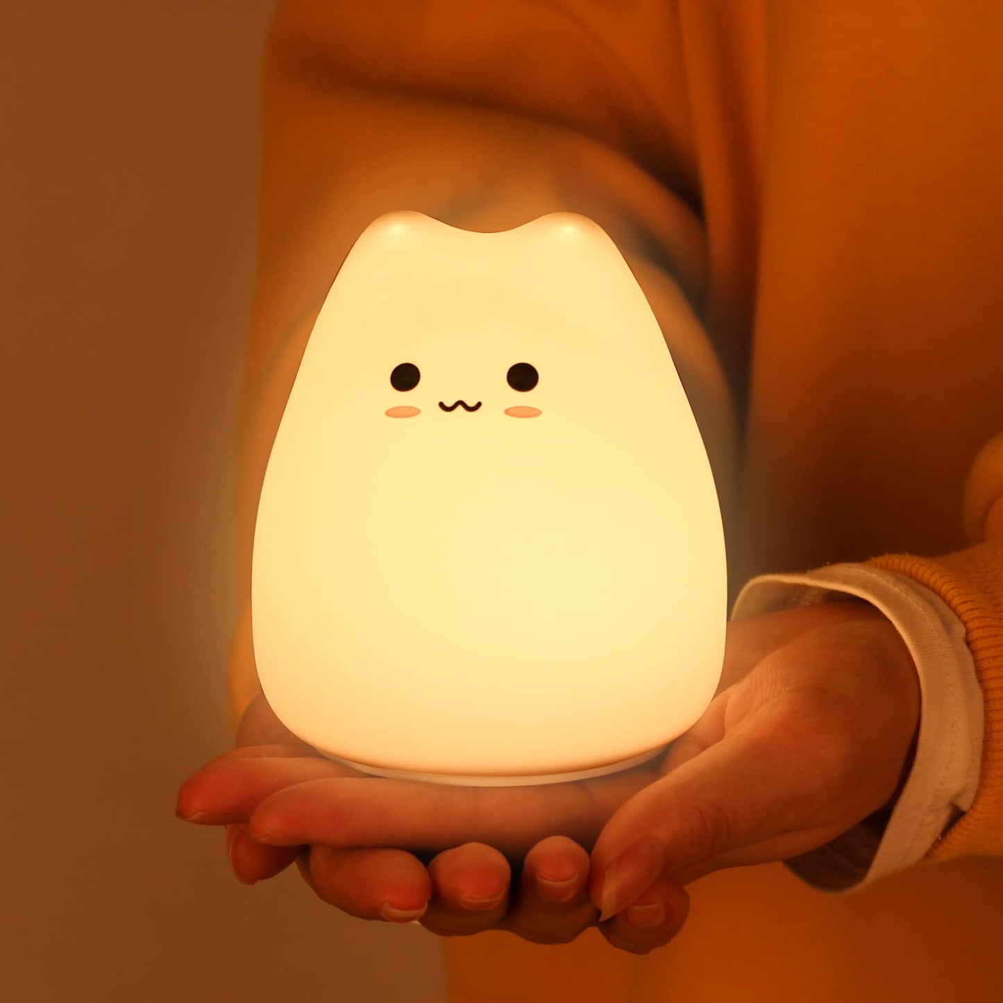 ZKLiLi Cat Night Light for Kids, Silicone Touch Lamp, 9*8.9*10.2cm, Light Color, Model ZK-001
