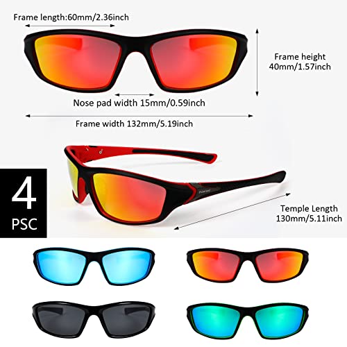 TOODOO 4 Pairs Men Polarized Sunglasses with UV Protection Driving Glasses Sports for Sport Outdoor Activities