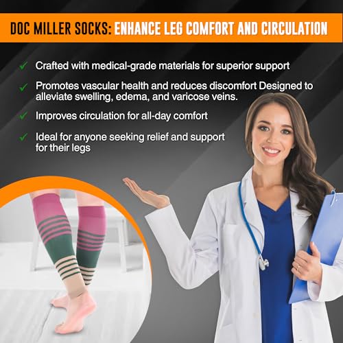 Doc Miller Compression Calf Sleeve for Men & Women, 20-30 mmHg Graduated Support, Knee High, Running, Shin Support, Calf S...