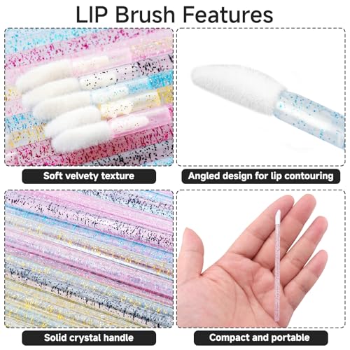 100PCS Glitter Crystal Lip Brush, Disposable Lip Brushes Lip Gloss Applicators Lipstick Gloss Wands Applicator Perfect Mak...