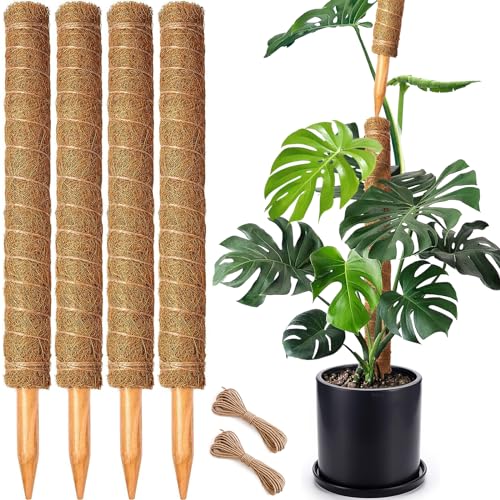 4 Pack 22 Inch Moss Poles, Stackable Moss Pole for Plants Monstera, 70 Inch Tall Moss Poles for Climbing Plants Indoor, Co...