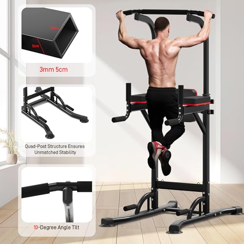 Outdoor Basic Power Tower, Pull Up Bar and Dip Station for Home Gym, 1400LBS Weight Capacity, Adjustable Height, Heavy Dut...