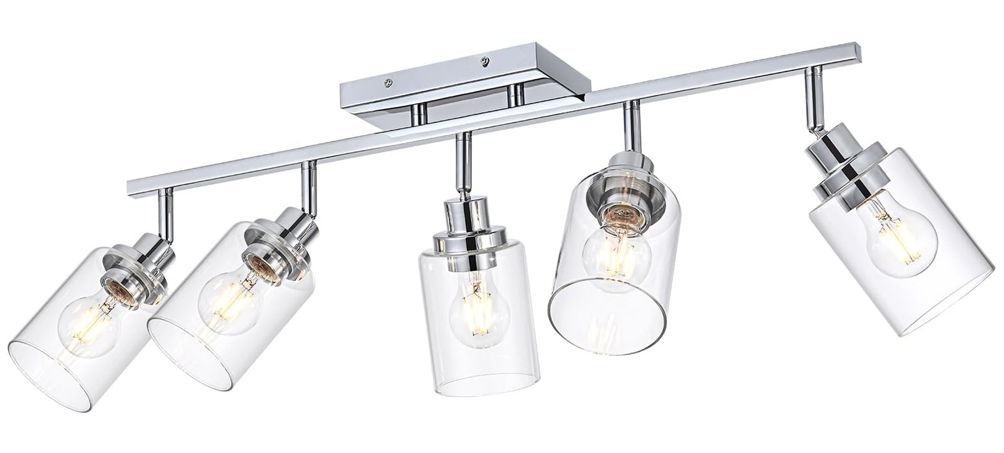 Wanluce 5-Light Track Lighting Kit Ceiling Kitchen Track Lighting Fixtures Chrome Bathroom Vanity Wall Lights With Clear Glass Multi-Directional Rotating Tracking Light Heads Spotlight For Accent Shop