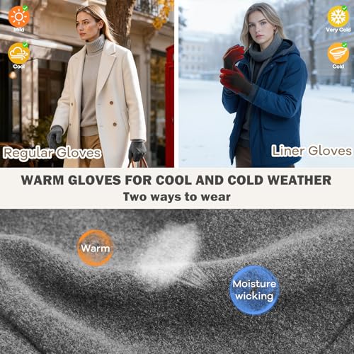 Sukeen Lightweight Running Gloves for Women Touchscreen Anti-Slip Liner Gloves Winter Warm Gloves for Cycling, Driving, So...