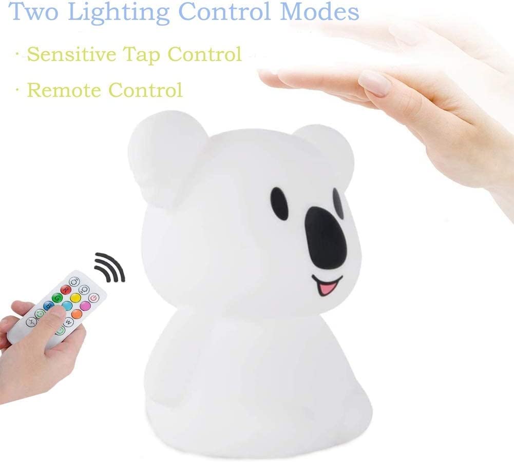 Tekemai Night Light for Kids, Adjustable Brightness & Color, Touch Control, Medium Koala, White, Model TC891-4