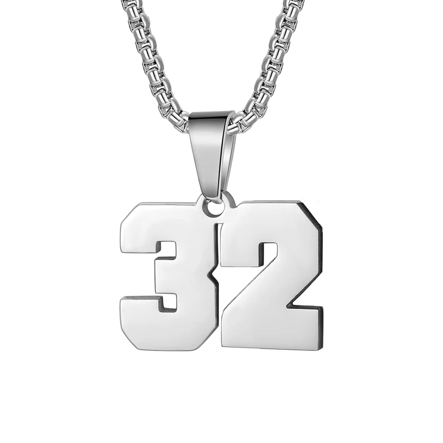 Number Necklaces Personalized Necklaces Silver Initial Number Pendant Stainless Steel Chain Movement Necklaces for Men Women (32