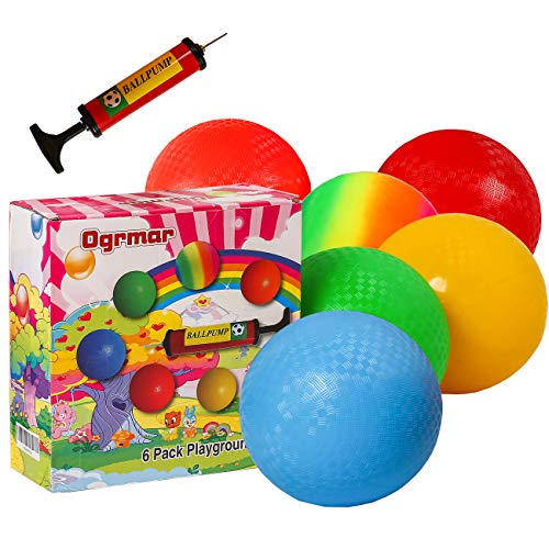 Ogrmar 6PCS 8.5 Inch Playground Balls Dodgeballs with 1 Hand Pump for Kids and Adults Dodge Ball, Kickball, Handball, Camp...