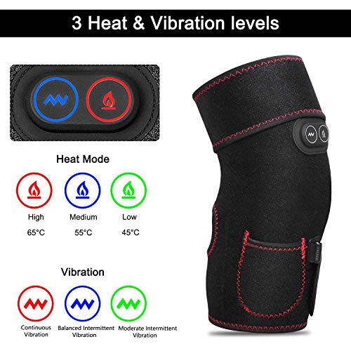 PKSTONE Heated Knee Brace Wrap, 3 Adjustable Heat and Vibration Massager for Arthritis Knee Pain Relief Massaging Knee Pad...