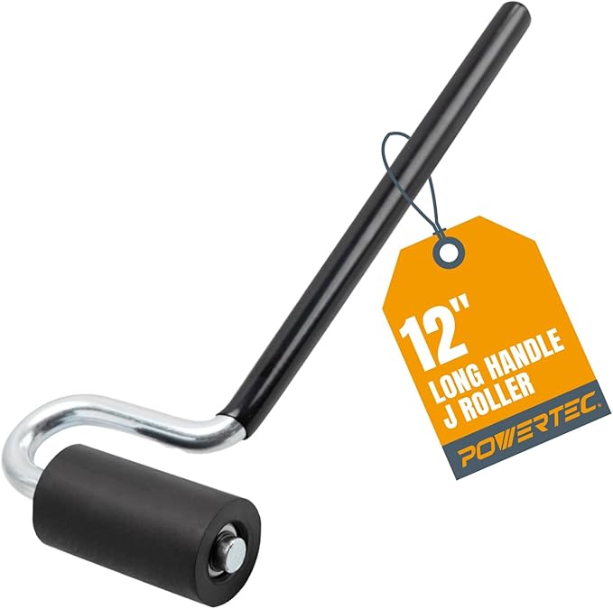 POWERTEC 12" Long Handle J Roller, 1-1/2 Inch Diameter, 3 Inch Wide, Laminate & Veneer Rubber Roller Tool for Edge Bandin...
