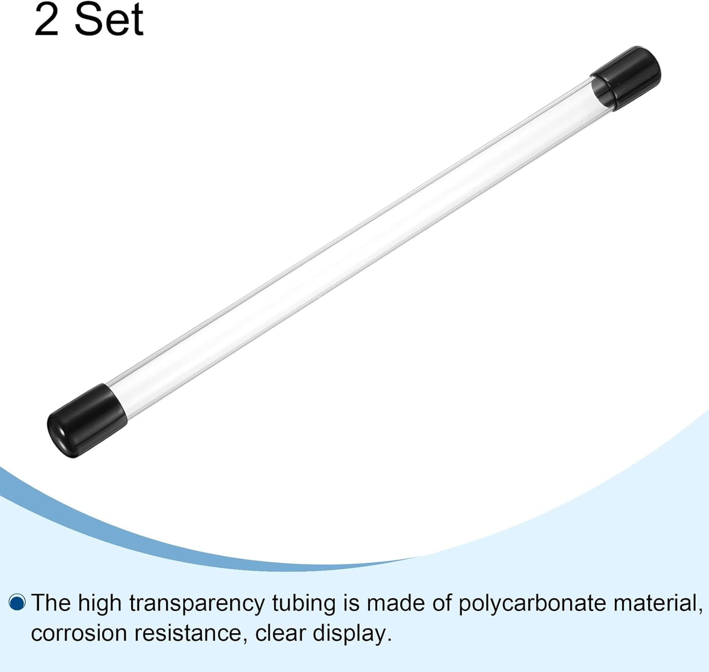 PATIKIL Clear Rigid Tube Round Plastic Tubing with Black Rubber Caps Polycarbonate Water Pipe, 305mm/ 12 Inch Length, 15mmx18mm/0.59"x0.71", 2 Set