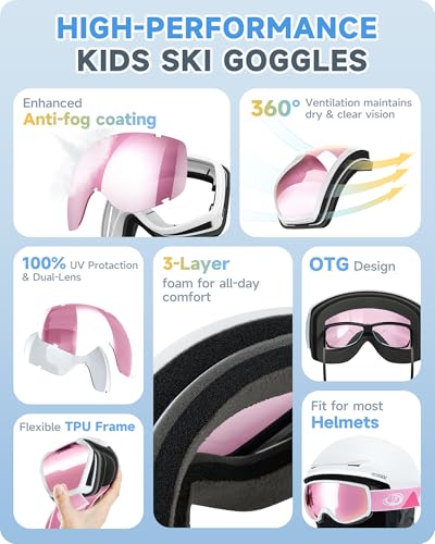 findway Kids Ski Goggles, Kids Snowboard Goggles for Boys Girls Toddler age 3-12