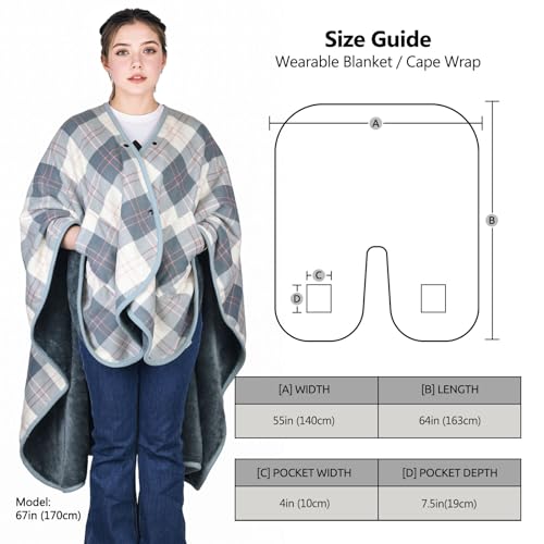 forestfish Wearable Blanket Poncho With Pockets And Buttons, Flannel Shawl Wrap Blanket For Women Soft And Warm